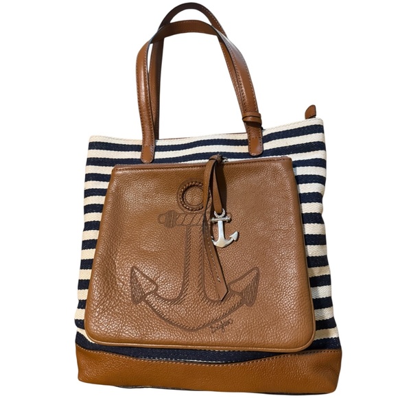 BRIGHTON ANCHOR HARBOR TOTE ANCHOR CHARM NAUTICAL SHOULDER HANDBAG BRWN LEATHER - Picture 1 of 8